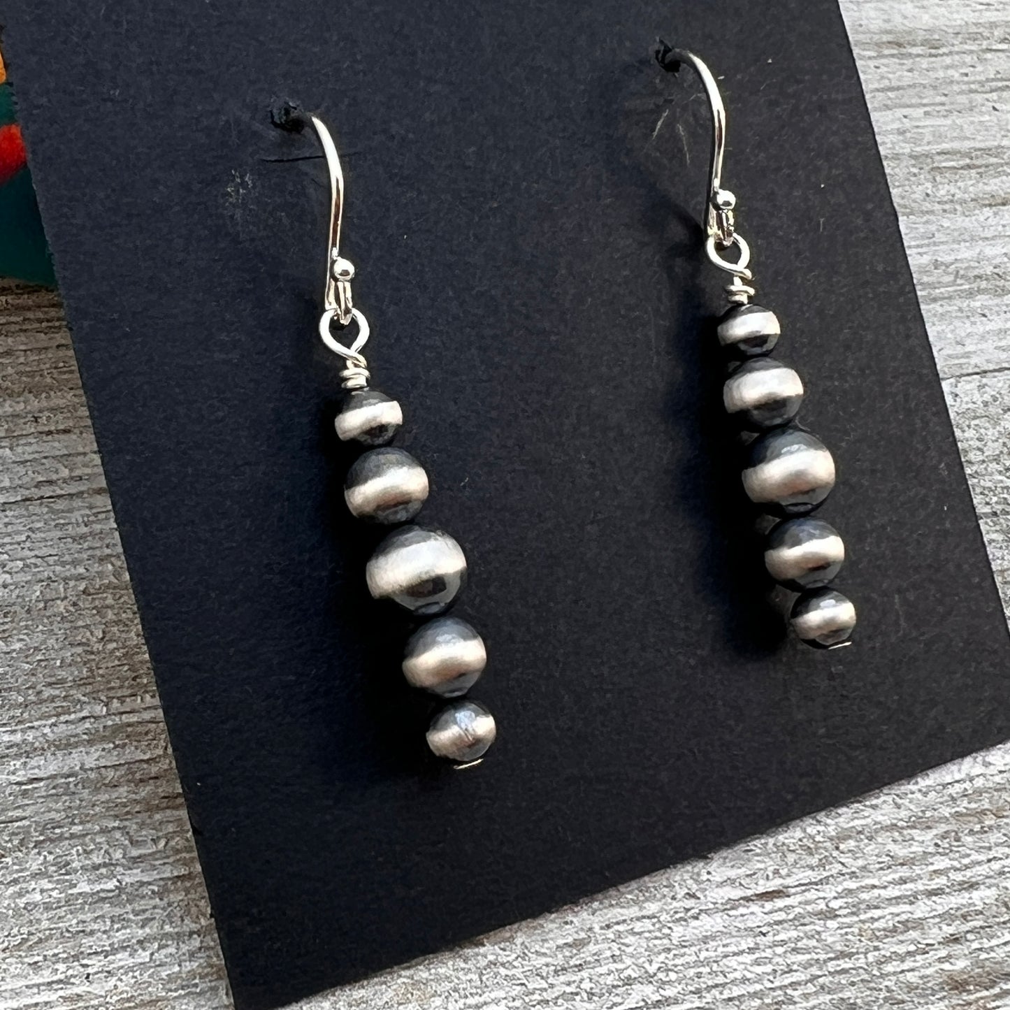 Graduated Sterling Silver Oxidized Pearl Earrings, Southwest Silver beads, Western 4mm 5mm 6mm