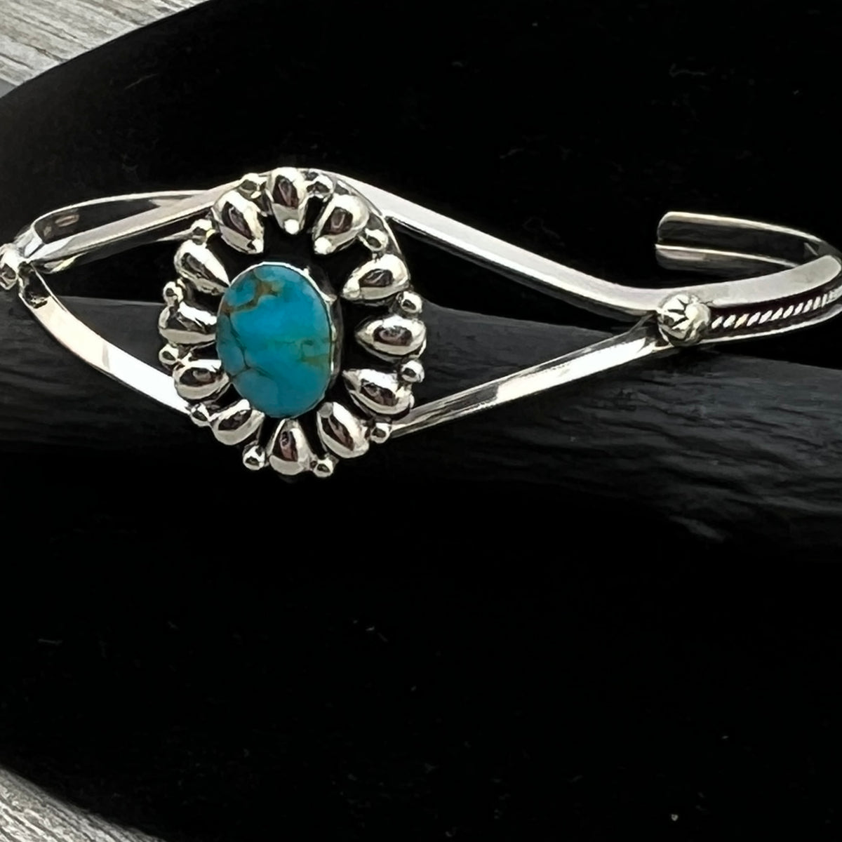 6 1/2" Stamped Navajo sterling silver turquoise cuff bracelet BR60