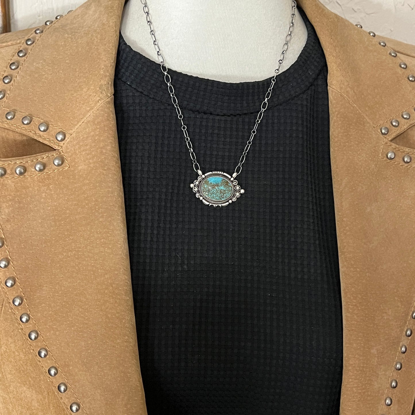 18" Kingman Spiderweb Turquoise Necklace Sterling silver Navajo Daniel Benally 585