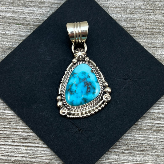 Blue Kingman Turquoise pendant #12 Navajo Daniel Benally, Sterling Silver