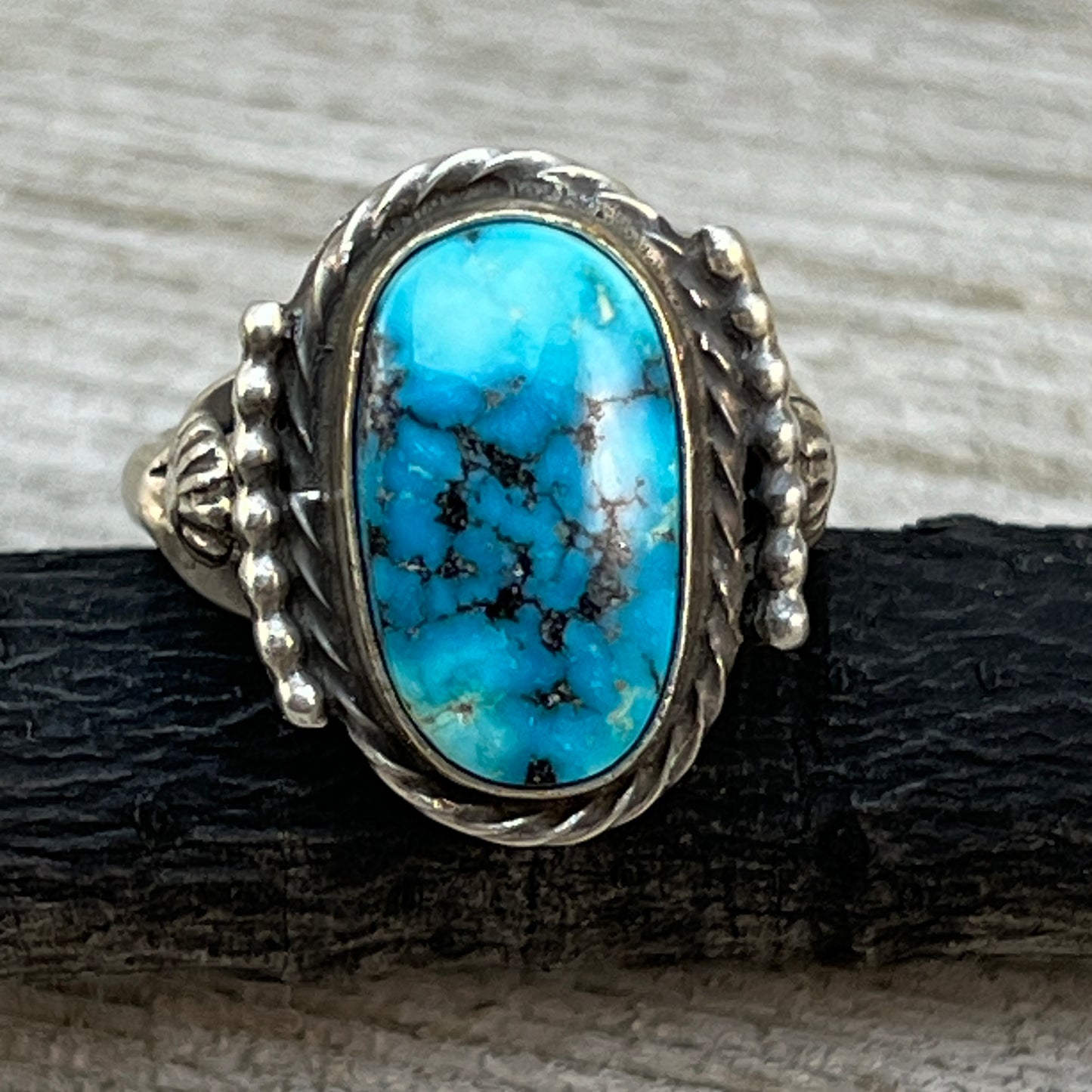 Size 8 Blue Kingman Turquoise Sterling Silver Ring Samuel Yellowhair Navajo