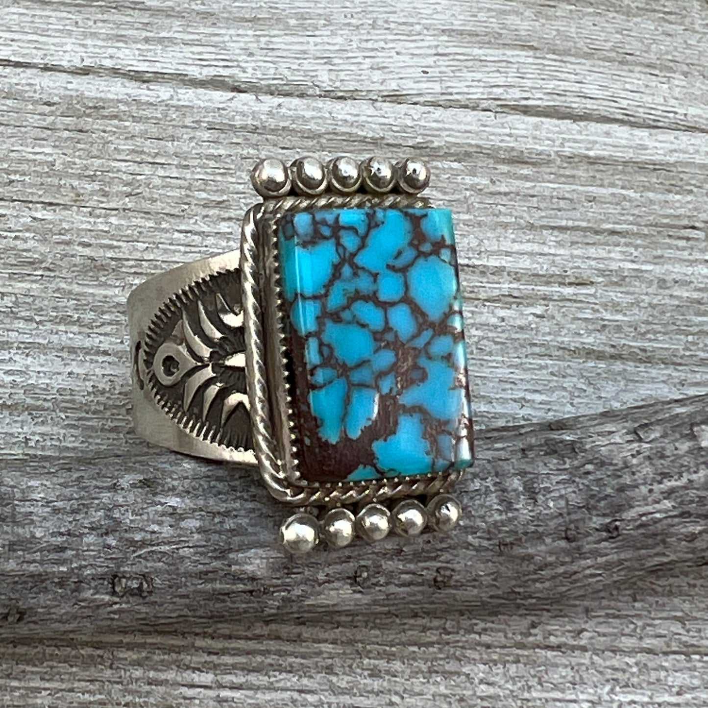 Size 11 Blue Kingman Turquoise rectangle Ring Sterling Silver Adrienne Gordon