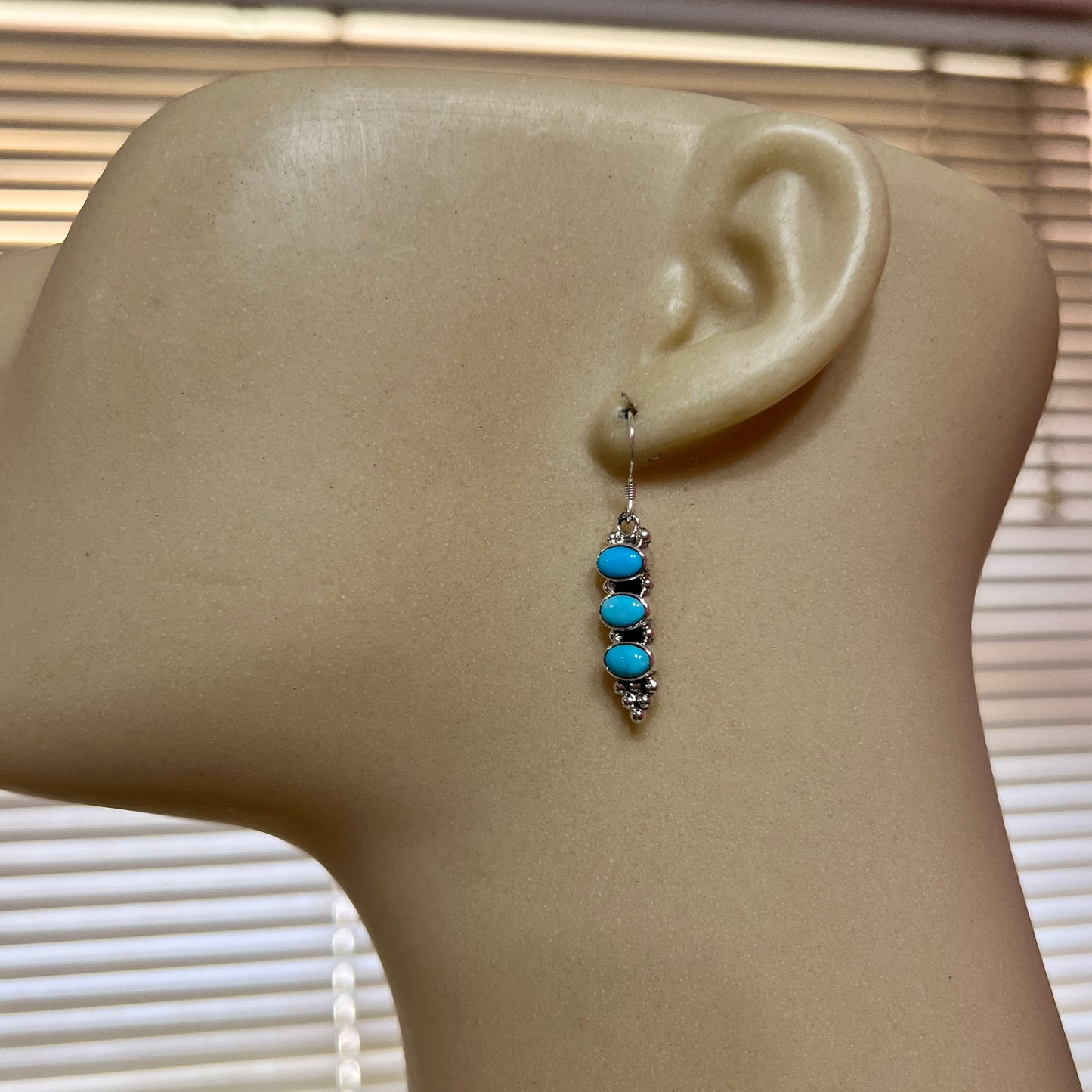 Sleeping Beauty Turquoise Drop Earrings, Navajo handmade by Gary Shorty