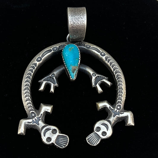 Tufa Cast Naja pendant sterling silver turquoise Navajo Eva and Linberg Billah