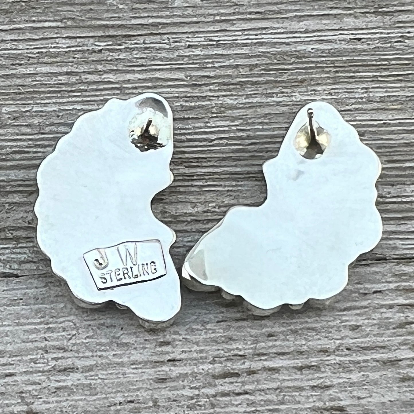 Blue Turquoise half cluster stud Earrings sterling silver Navajo handmade Justina Wilson