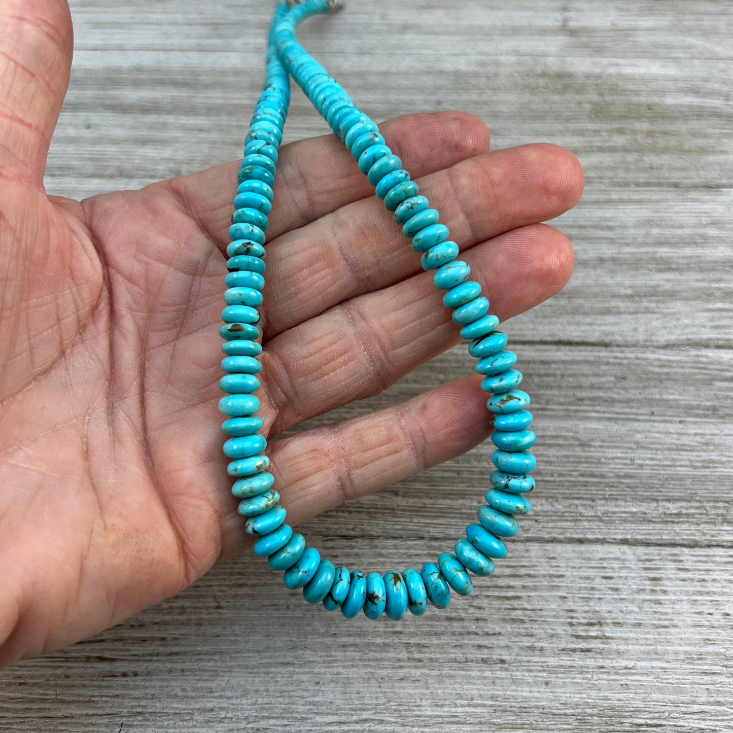 19 1/2" Blue Kingman Turquoise graduated rondelle bead necklace