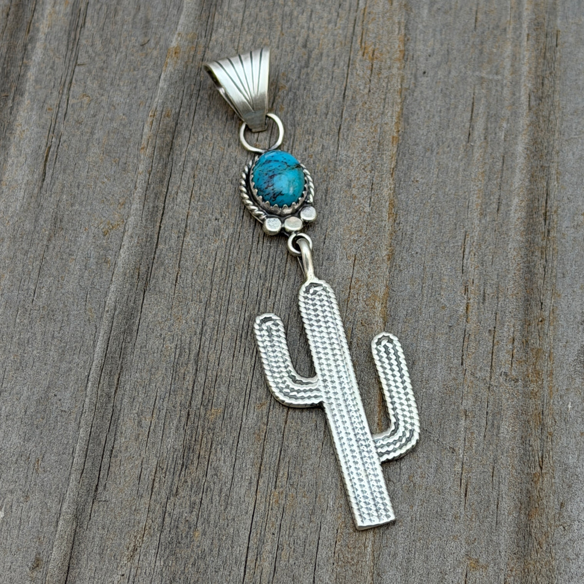Blue Campitos Turquoise Cactus Pendant Sharon McCarthy Navajo Sterling Silver PD8