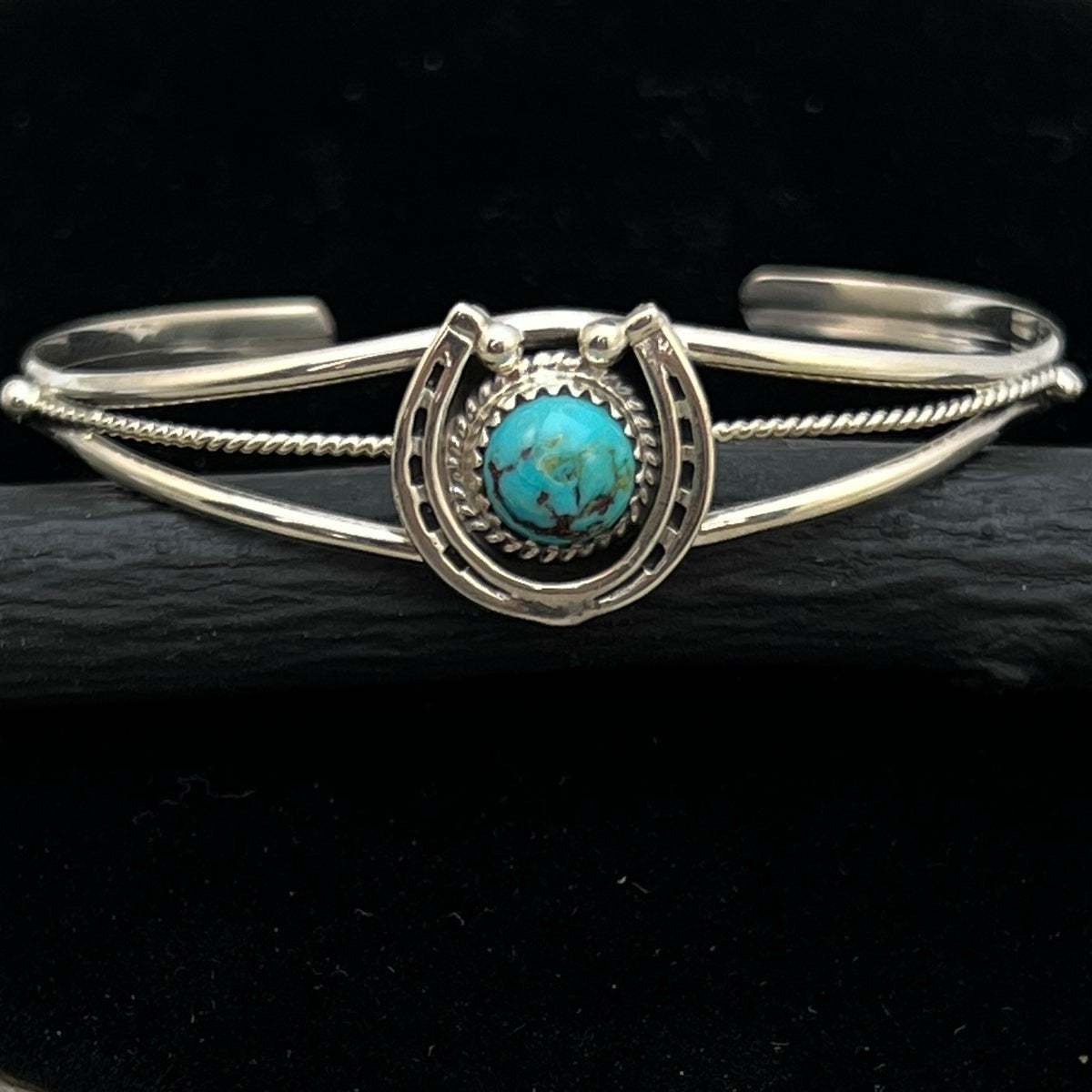 6 1/4" Kingman Turquoise Horseshoe Cuff Bracelet Sterling Silver Letricia Largo BR56