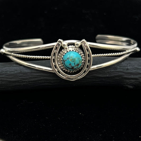 6 1/4" Kingman Turquoise Horseshoe Cuff Bracelet Sterling Silver Letricia Largo BR56