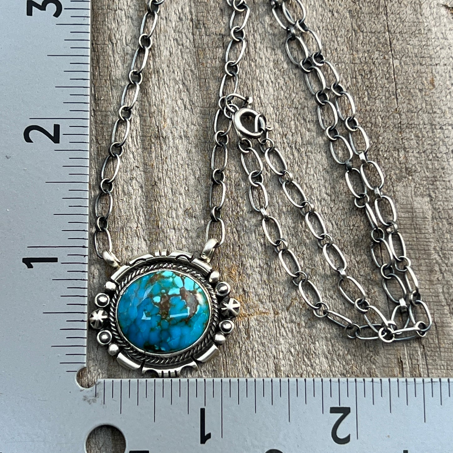 18" Kingman Spiderweb Turquoise Necklace Sterling silver Navajo Daniel Benally 589