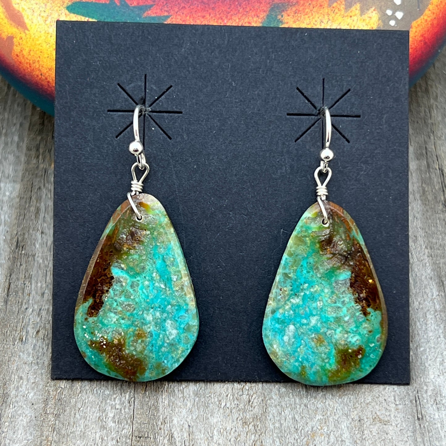 Green Kingman Turquoise slab earrings Ronald Chavez Santo Domingo 616