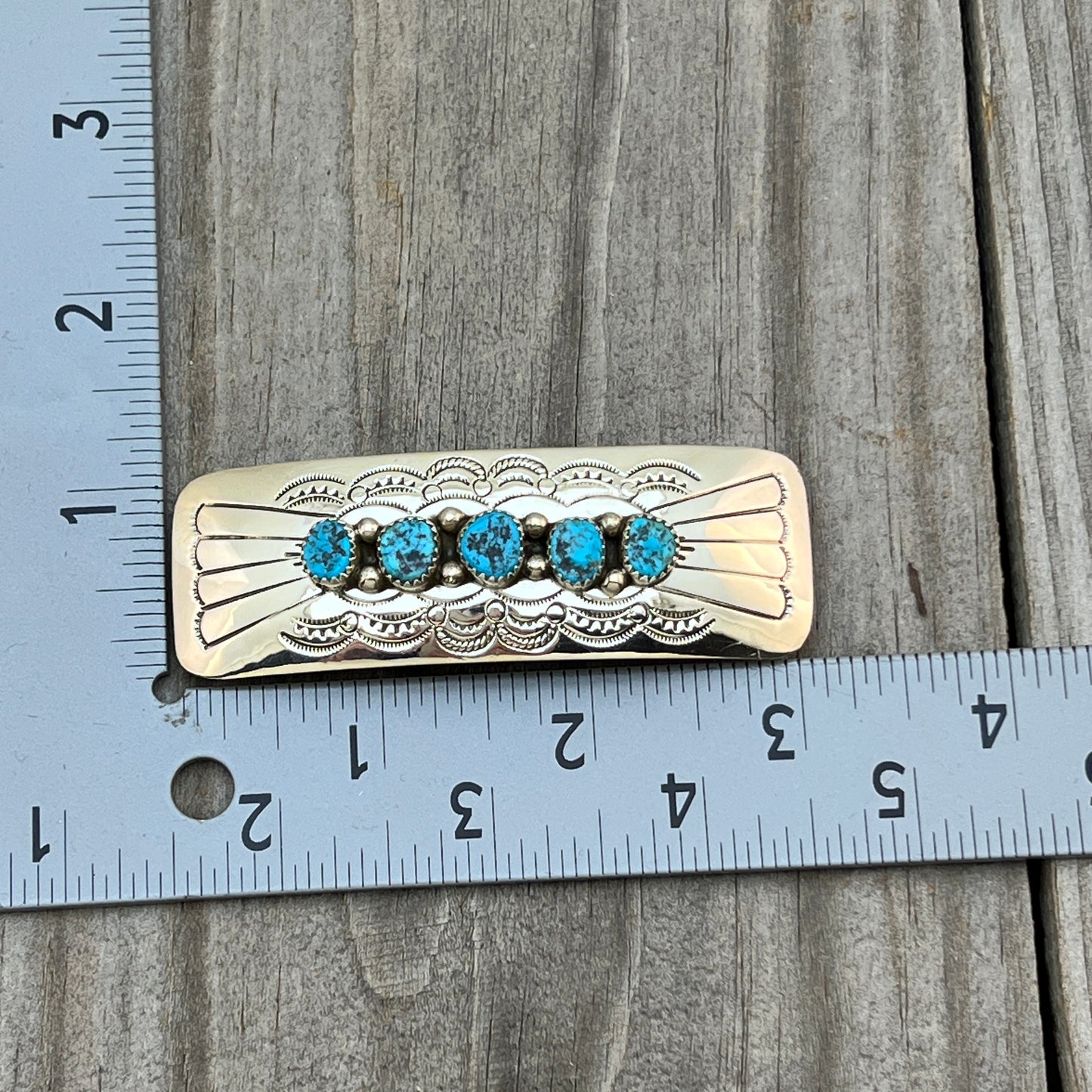 Kingman Turquoise Hair Barrette Clip Sterling silver Jolene Begay 766