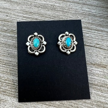 Small turquoise stud earrings, sterling silver Navajo handmade, Sleeping Beauty, Paige Gordon