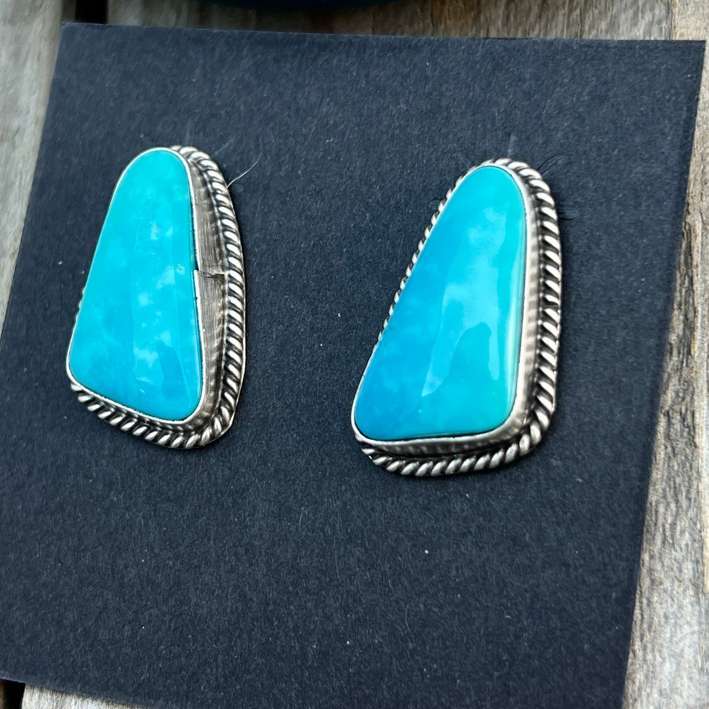 Blue Kingman Turquoise stud earrings sterling silver Trish Largo Navajo 725