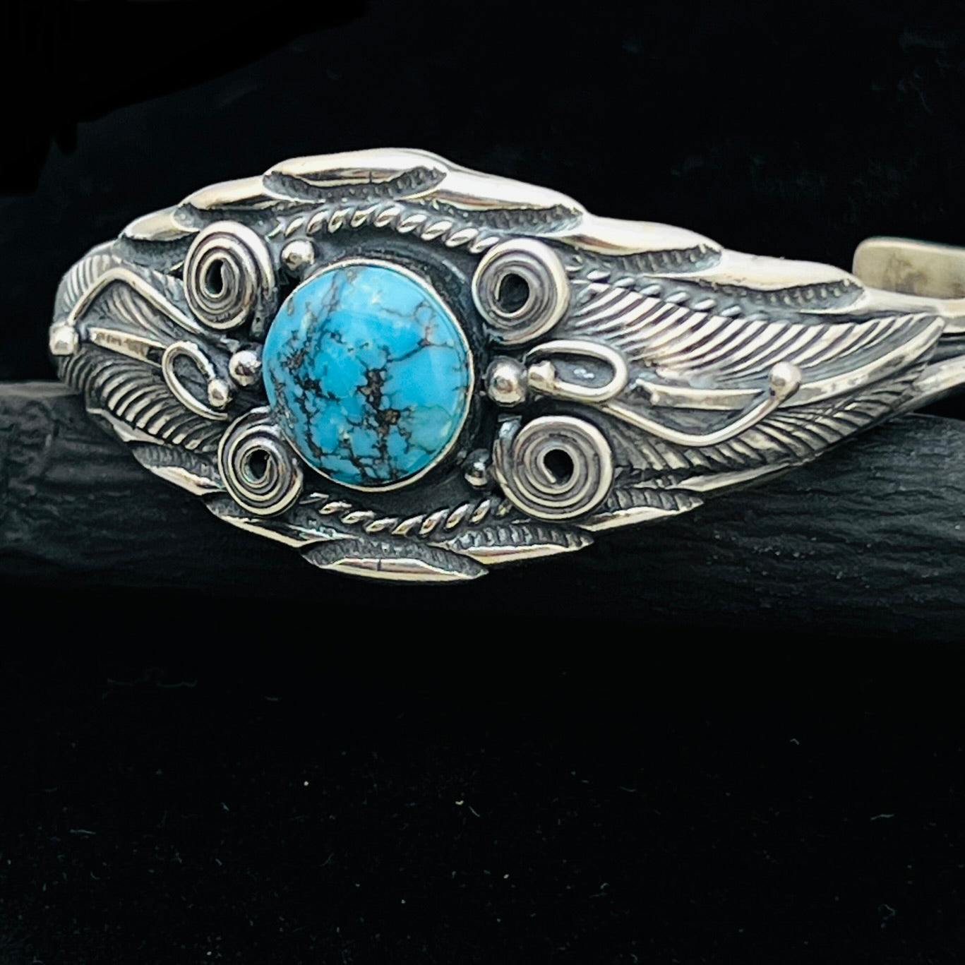 6 1/8" Stamped Navajo sterling silver Turquoise cuff bracelet Darrell Morgan BR72