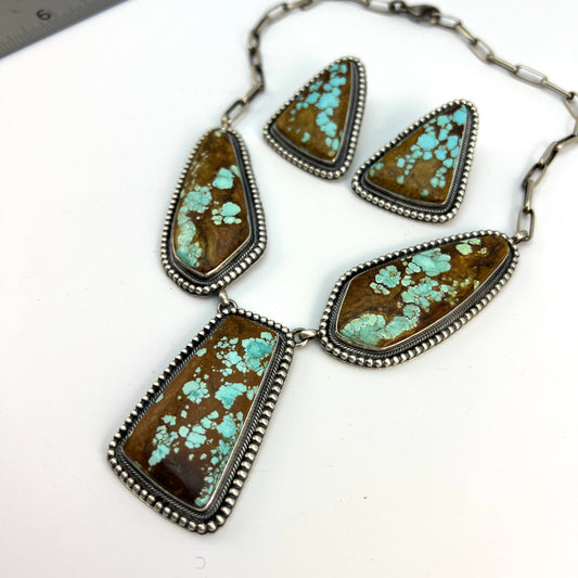 #8 Turquoise Station Necklace Earrings Set Sterling Silver Navajo Darrin Livingston 642
