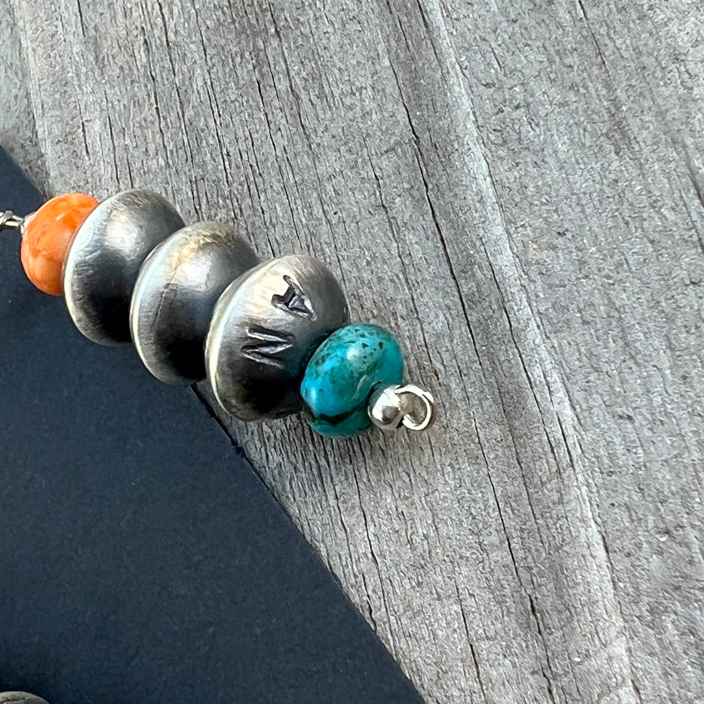 Sterling silver handmade bead earrings Navajo Pearl signed Ashanti Nez 682