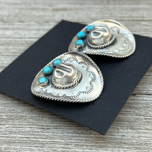 Cowboy hat earringsTurquoise sterling silver Navajo handmade Bobby Platero