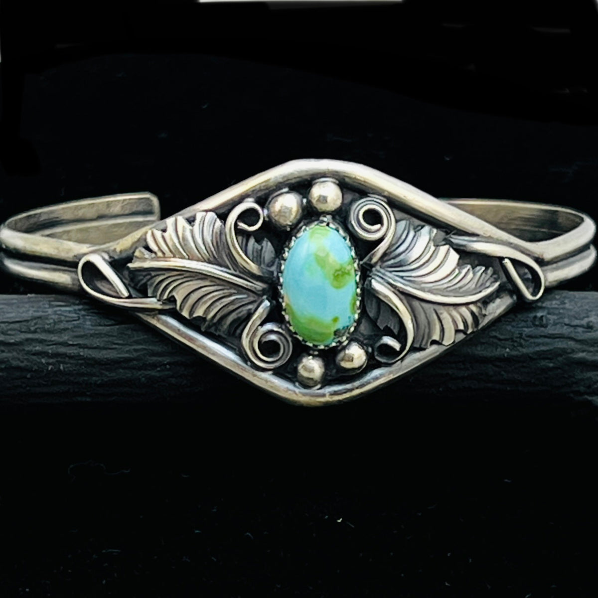 6 1/2" Stamped Navajo sterling silver Turquoise cuff bracelet Harry Yazzie BR70