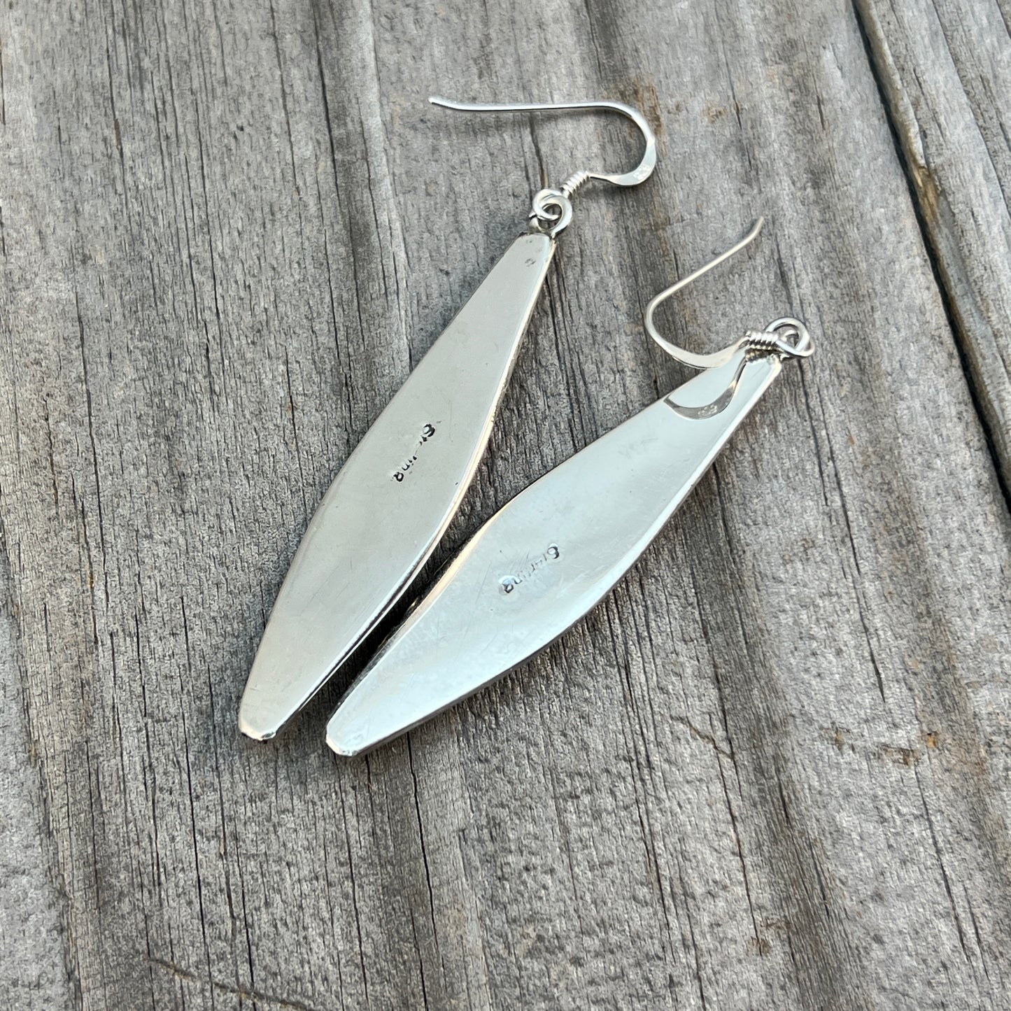 Long slender Turquoise Red Coral Earrings Navajo handmade by Paul Largo sterling silver 663