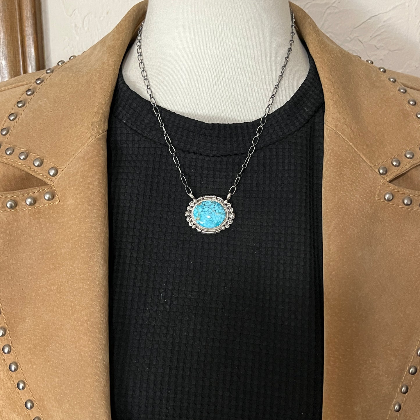 18" Kingman Spiderweb Turquoise Necklace Sterling silver Navajo Daniel Benally 609