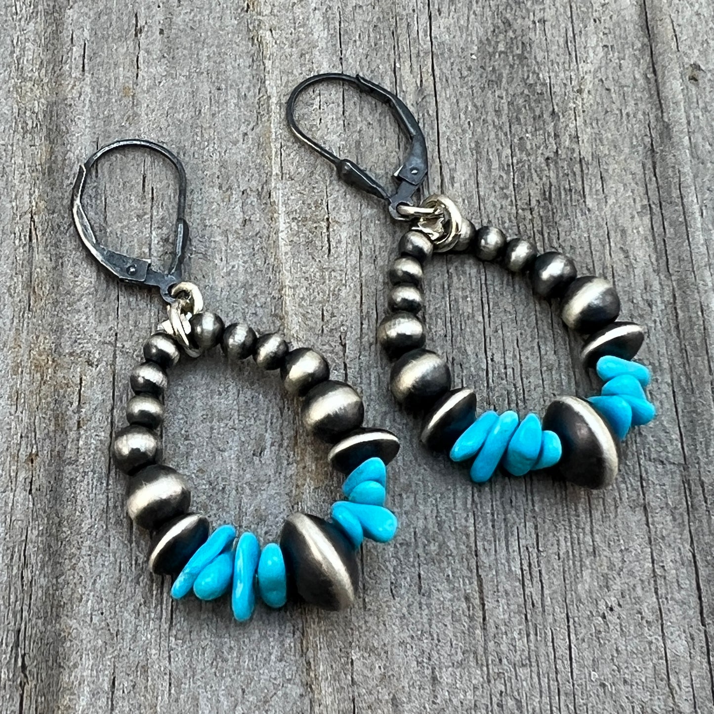 Blue Kingman Turquoise small hoop earrings Sterling silver Western pearls  803