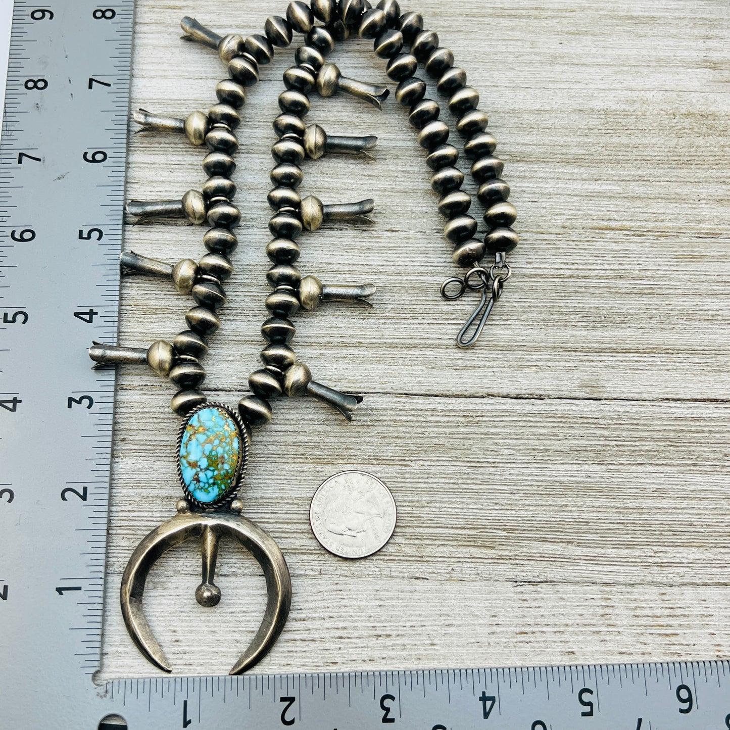 21 1/2" Sterling silver Navajo Squash Blossom necklace Preston Haley signed handmade beads