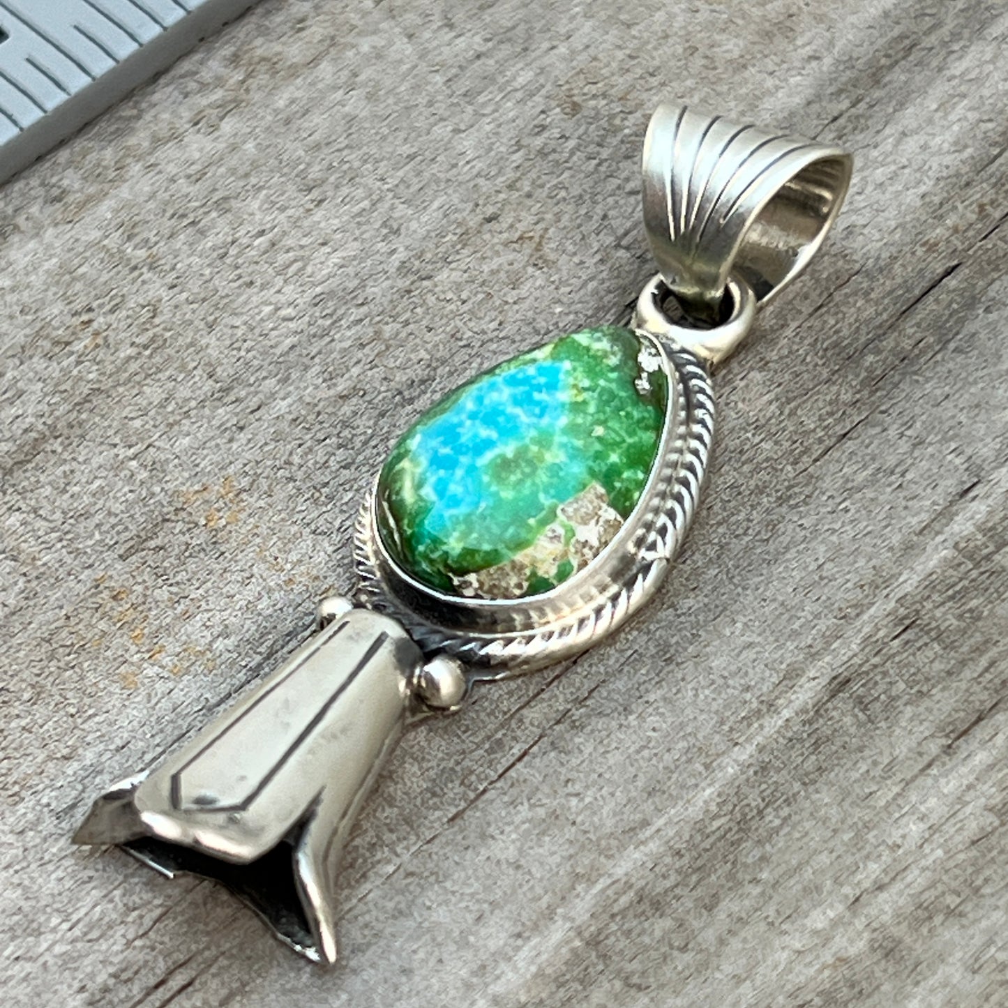 Sonoran Gold Turquoise Squash Blossom Pendant Adrienne Gordon Sterling Silver 506