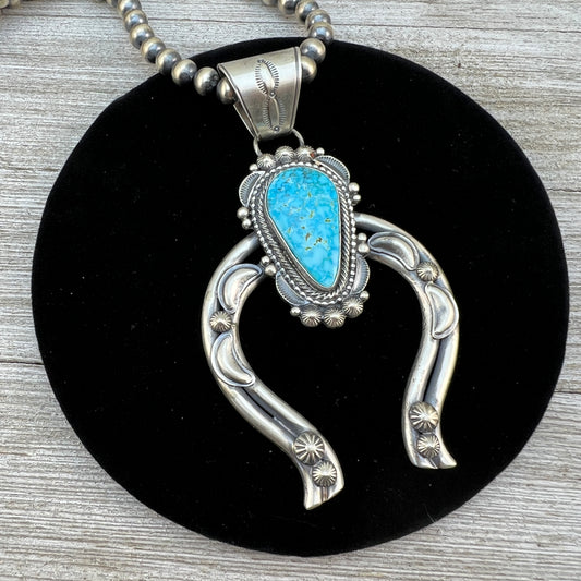 18" waterweb KINGMAN Turquoise Naja pendant necklace, sterling silver TOM LEWIS