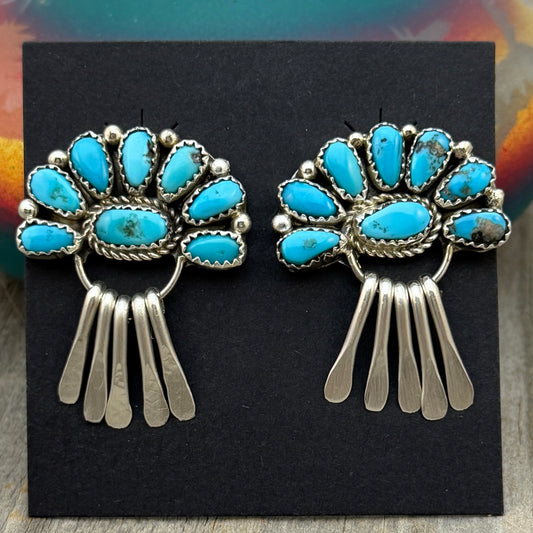 Turquoise Petit  Point Earrings Justina Wilson Sterling silver Navajo ER66
