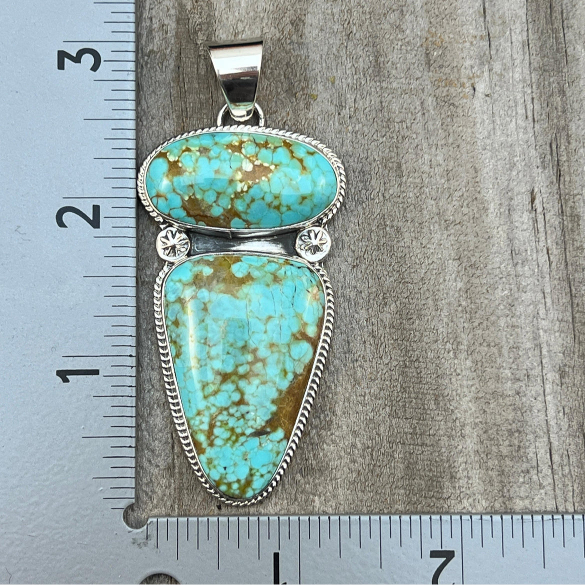 Natural Mine #8 turquoise pendant Burt Francisco Sterling Silver Navajo Handmade 574