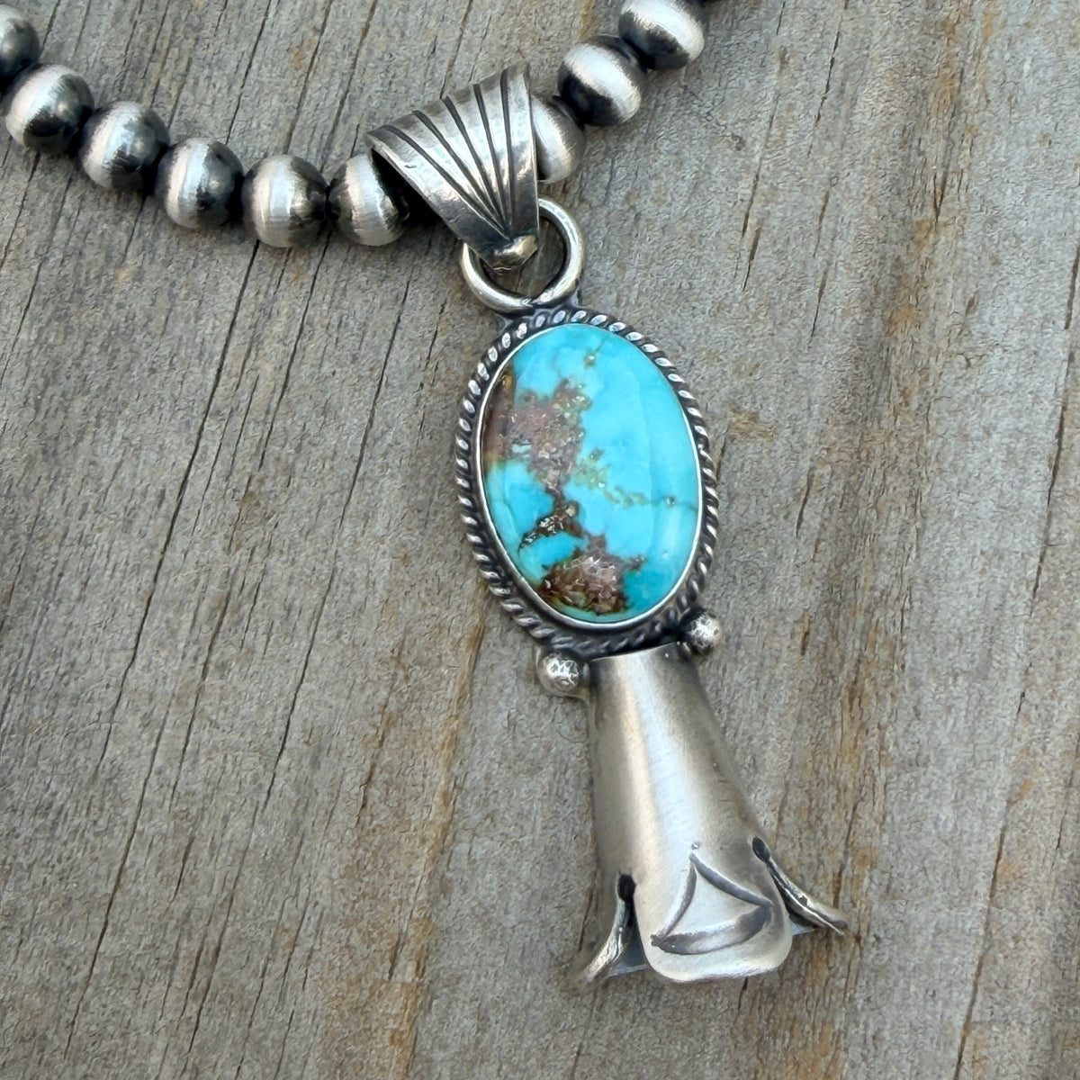 16" Sonoran Turquoise Squash Blossom Necklace Sharon McCarthy Sterling silver NK50