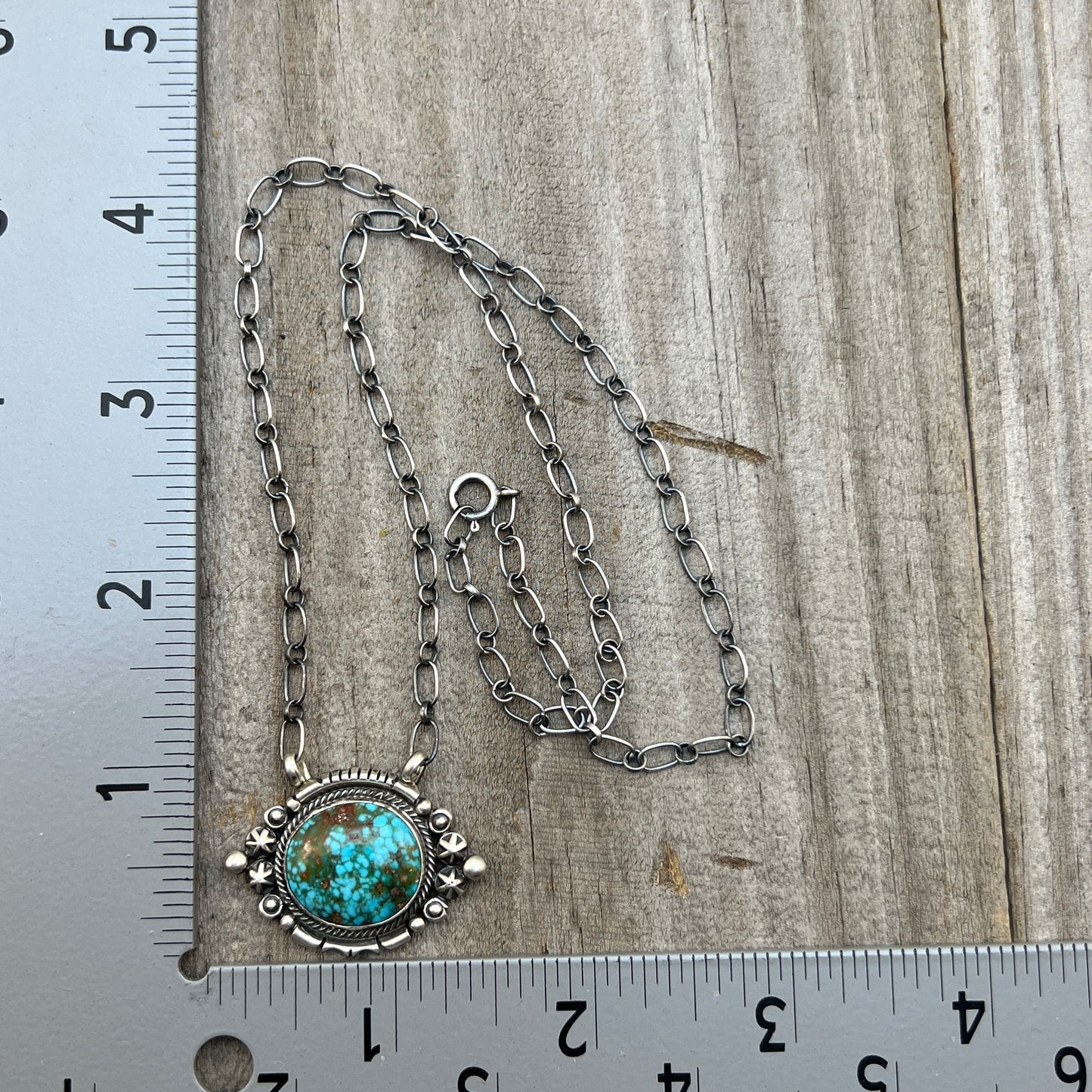 18" Kingman Spiderweb Turquoise Necklace Sterling silver Navajo Daniel Benally 586