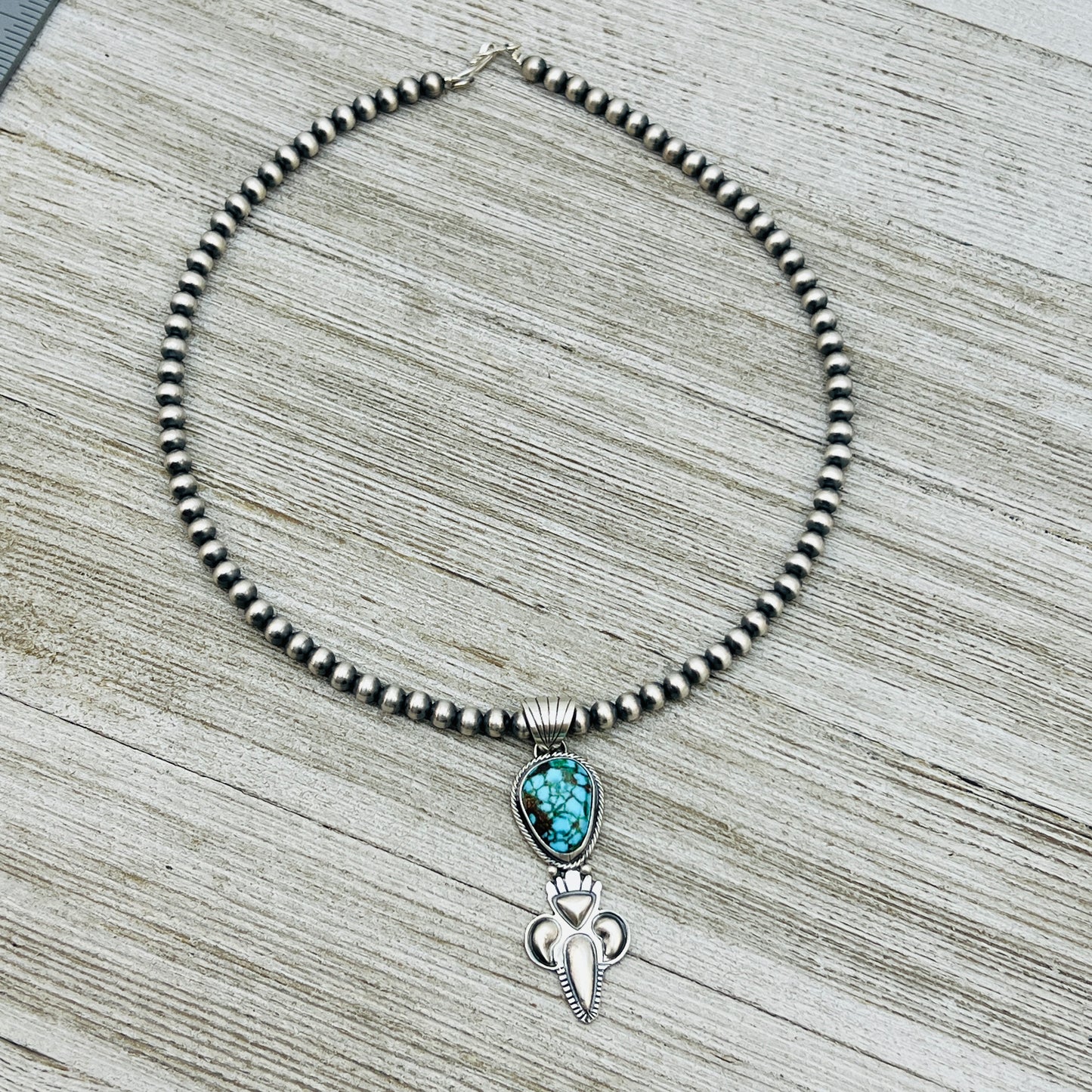 16" Kingman polychrome Turquoise  Necklace Gary Shorty Sterling Silver NK21