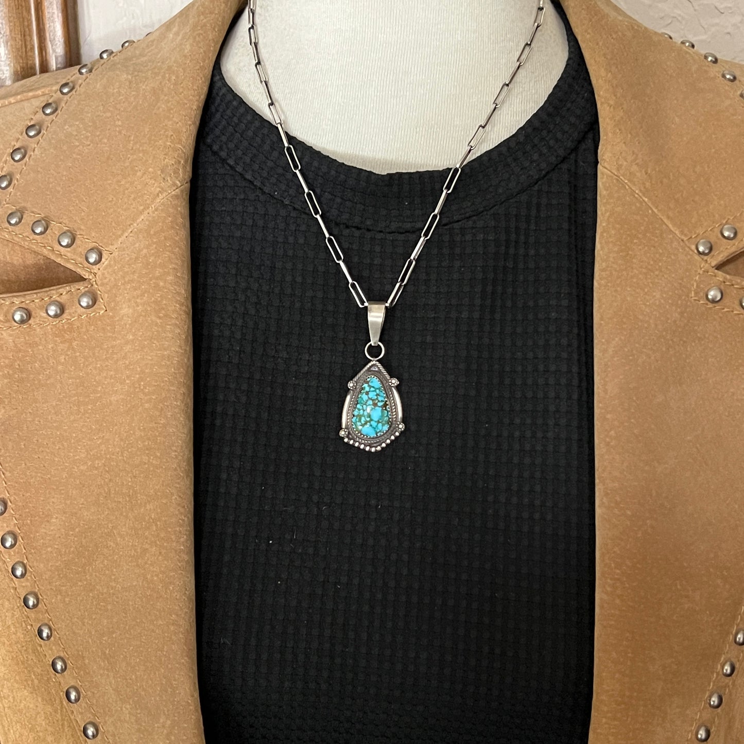 High Grade  Kingman Spiderweb Turquoise pendant sterling silver Leslie Nez Navajo 796