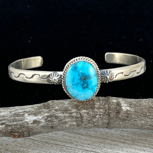 6.25 6.5 6.75 Kingman Turquoise stacker Cuff bracelet #6 Sterling Silver Samuel Yellowhair