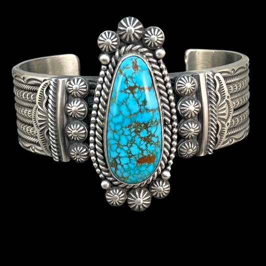 Spiderweb Kingman Turquoise Cuff Bracelet, Sterling Silver 7" Michael Calladitto