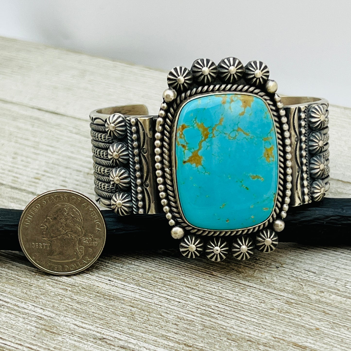 7" large #8 turquoise Sterling Silver Michael Calladitto statement cuff BR35