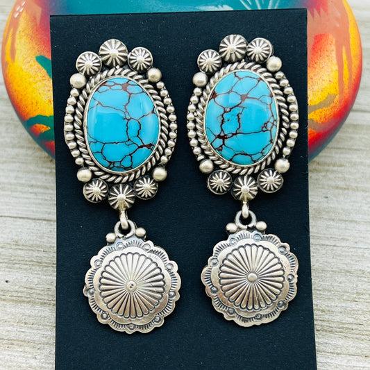 High Quality Egyptian Spiderweb turquoise earrings Michael Calladitto Sterling silver