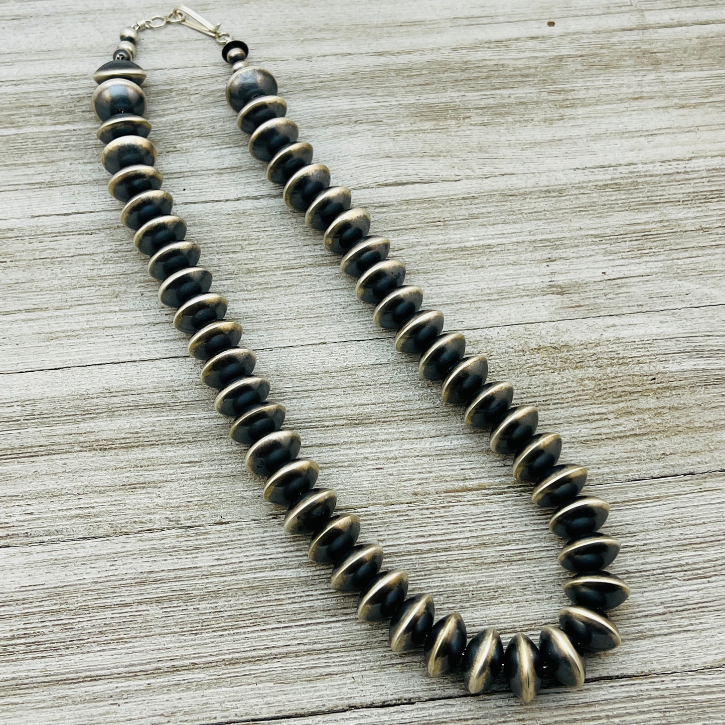 20" Sterling silver Navajo handmade 16mm large saucer bead Pearl necklace Bryannen Halwood 707