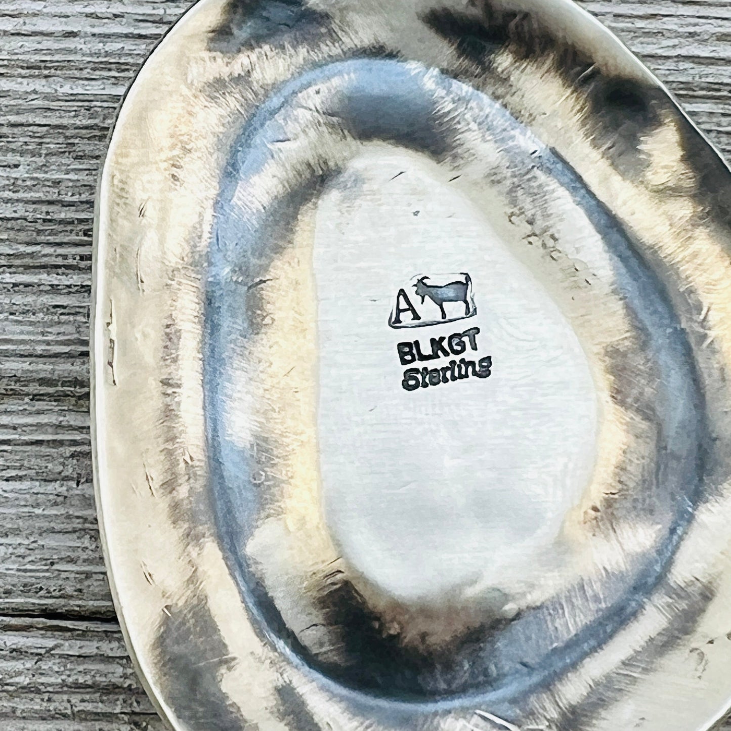 Natural Egyptian Light Blue Turquoise Stamped concho pendant Arnold Blackgoat Sterling silver