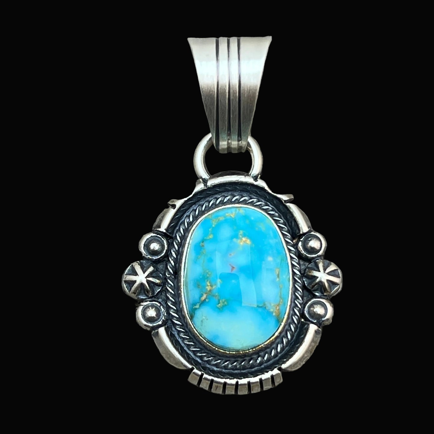 Kingman Turquoise pendant sterling silver Marita Benally Navajo 748