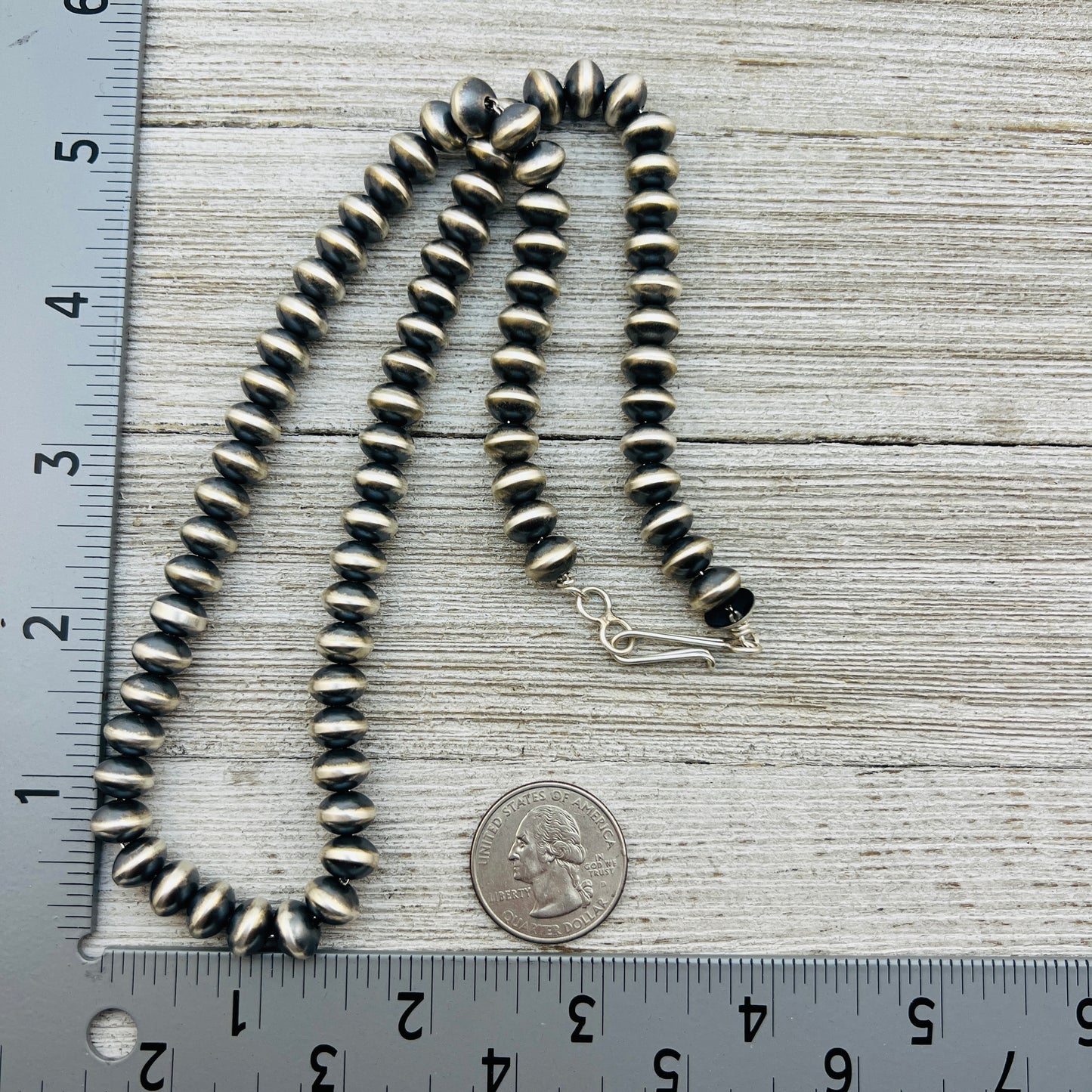 20" Sterling silver Navajo handmade 9mm oval bead Pearl necklace Bryannen Halwood 710