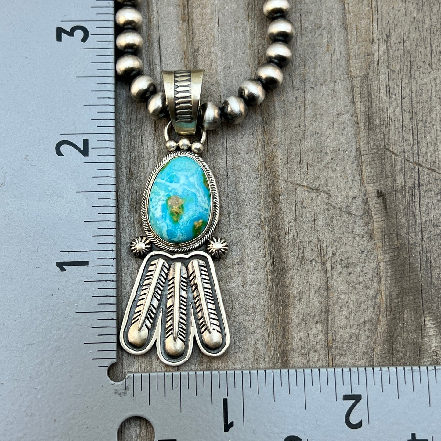 18" Sonoran Turquoise necklace sterling silver 6mm bead Verley Betone Navajo 772