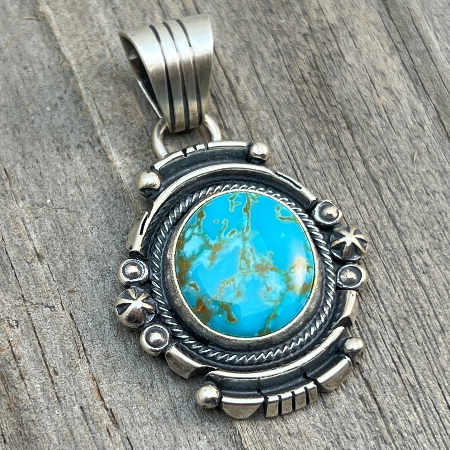 Kingman Turquoise pendant sterling silver Marita Benally Navajo 742