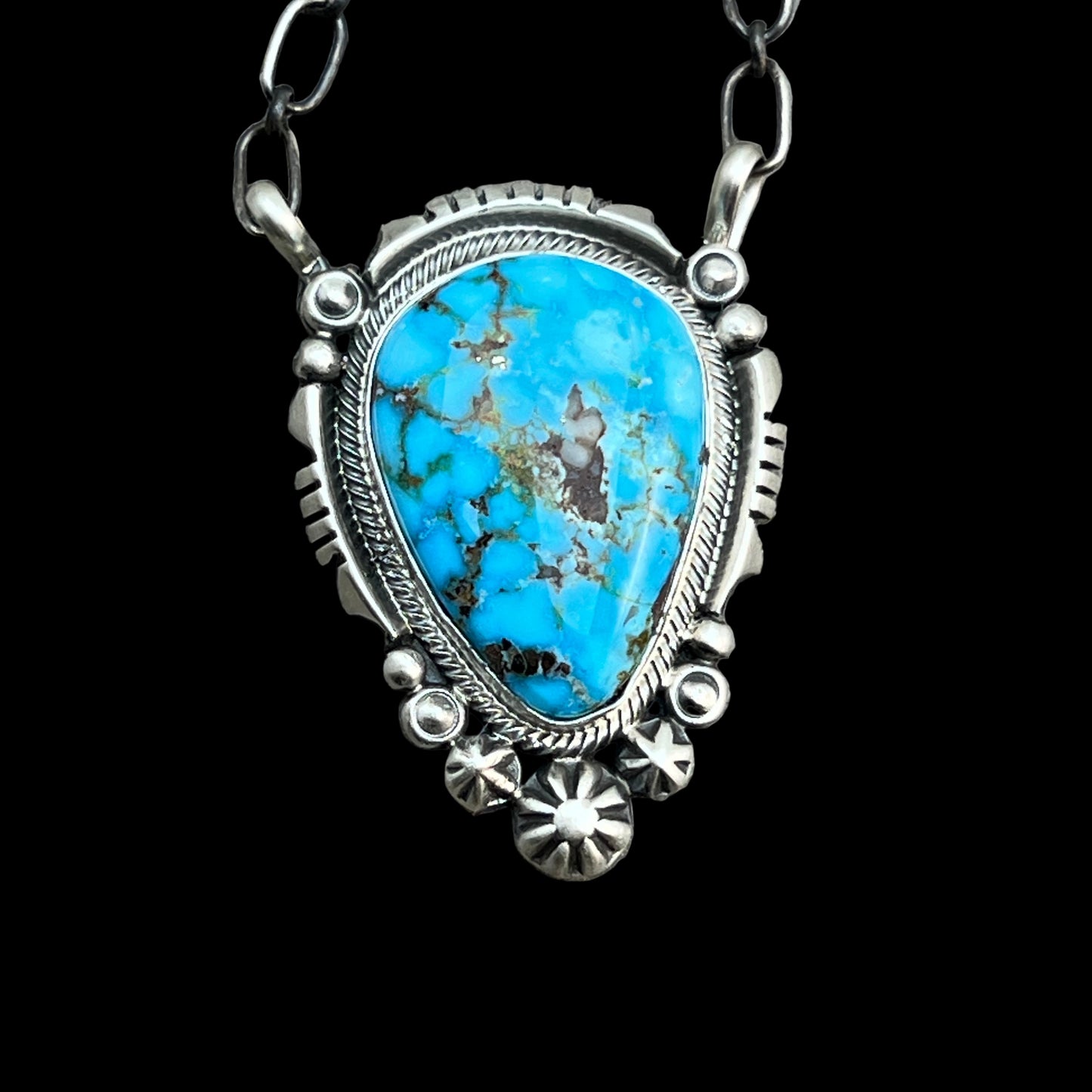 18" Kingman Spiderweb Turquoise Necklace Sterling silver Navajo Daniel Benally 597