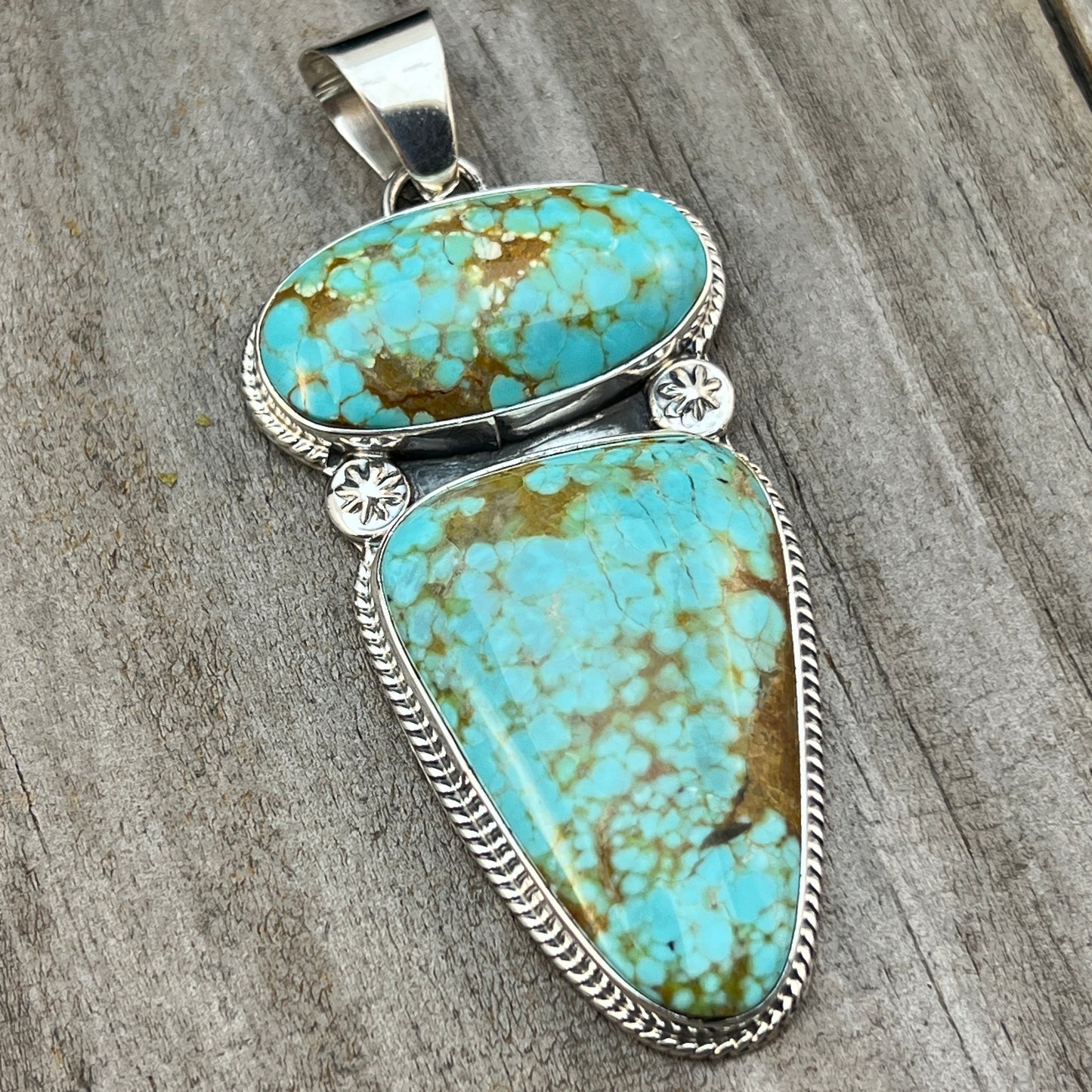 Natural #8 turquoise pendant Burt Francisco Sterling Silver Navajo Handmade 574