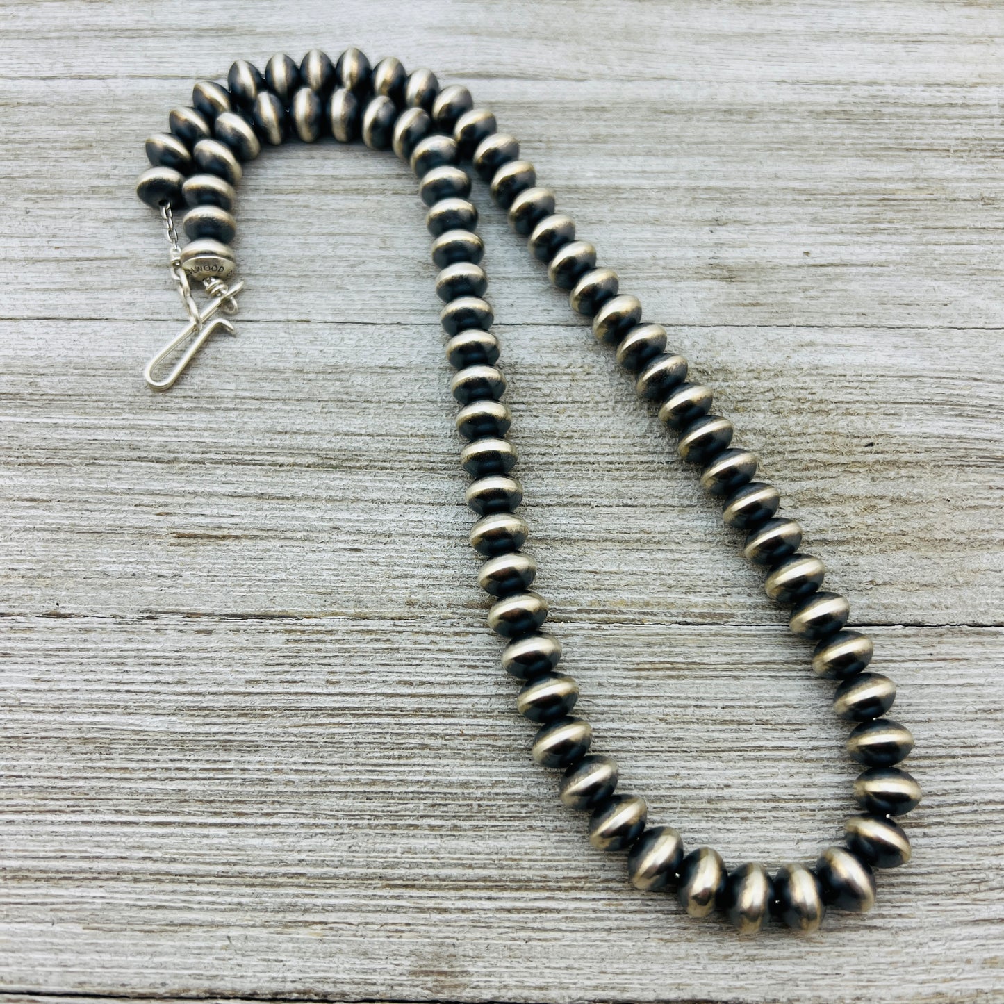 18" Sterling silver Navajo handmade 9mm oval bead Pearl necklace Bryannen Halwood 709