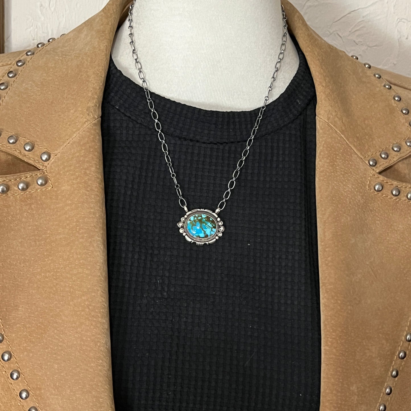 18" Kingman Spiderweb Turquoise Necklace Sterling silver Navajo Daniel Benally 591