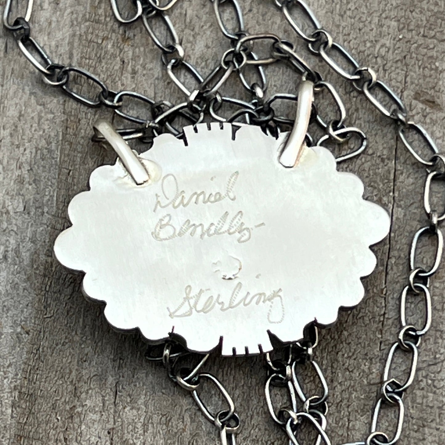 18" Kingman Spiderweb Turquoise Necklace Sterling silver Navajo Daniel Benally 611